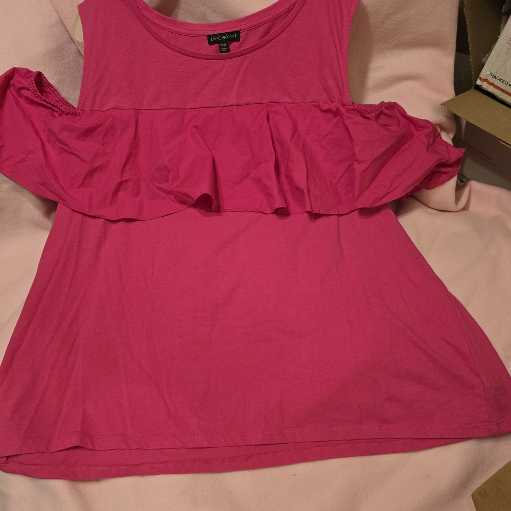 Lane Bryant Pink Ruffled Asymmetrical Tank Top